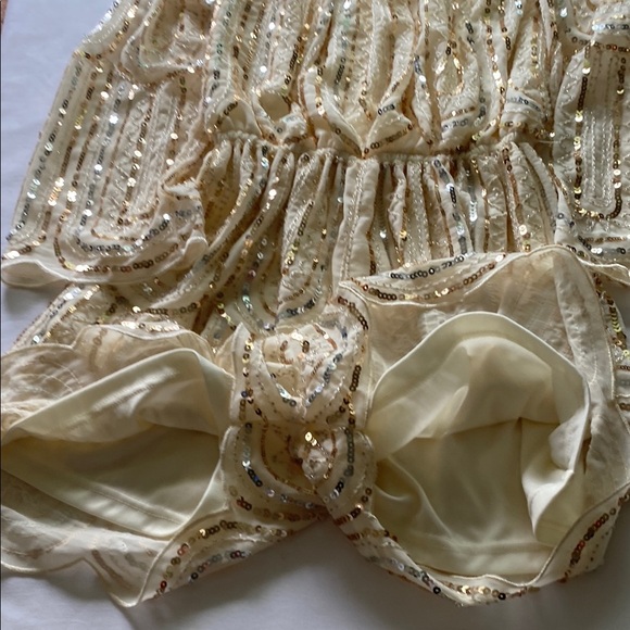 Sequin Embellished Cream Romper. Color Ivory - Picture 7 of 9